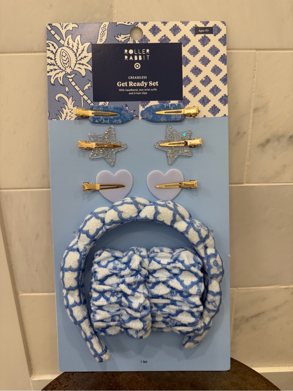 NEW Roller Rabbit x Target Blue Geo Trellis Get Ready Set Hair Accessory Kit